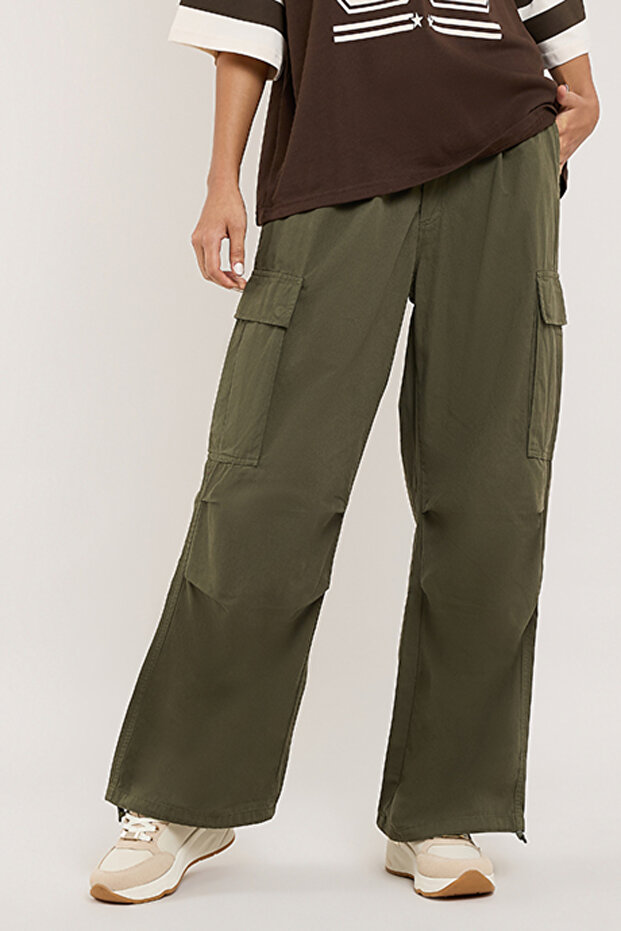 Solid Cargo Pants with Drawstring Waist - 1