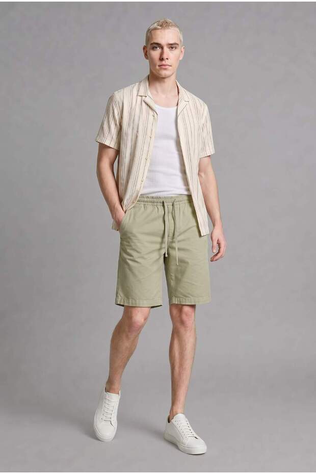 100% Cotton Relax Fit Flexible Waist Bermuda Shorts G4970Ax26Sm