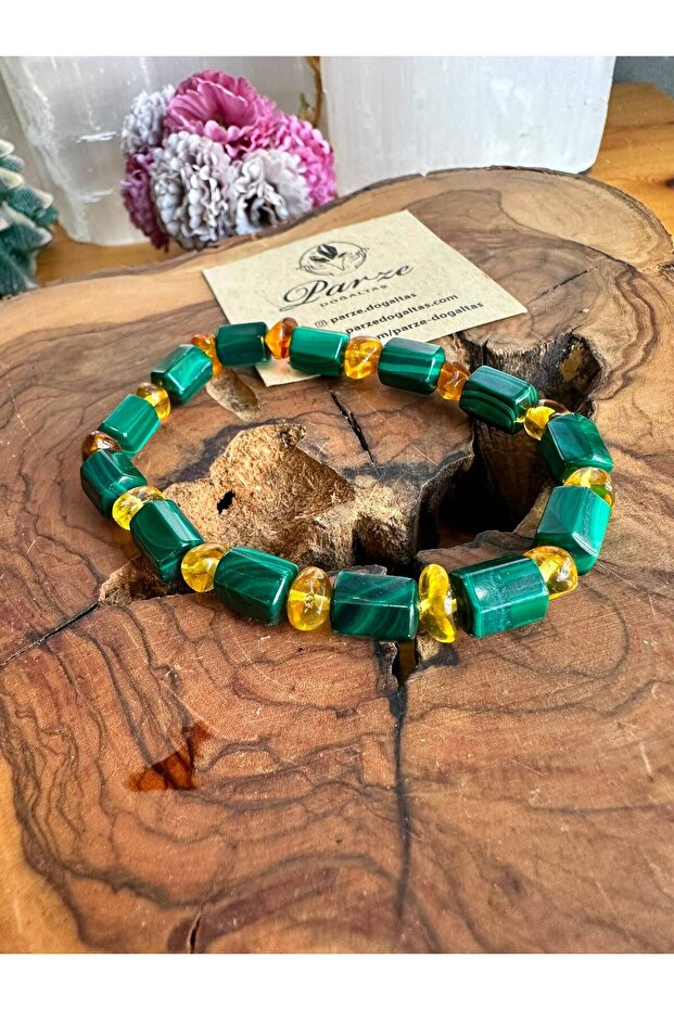 Malahit and Damla Amber Design Bracelet