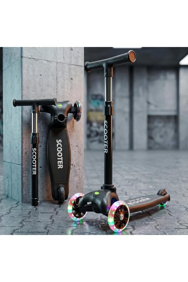 Tronix Skate Scooter for Kids with LED PU Wheels, 3 Wheel Kick Scooter (Black)