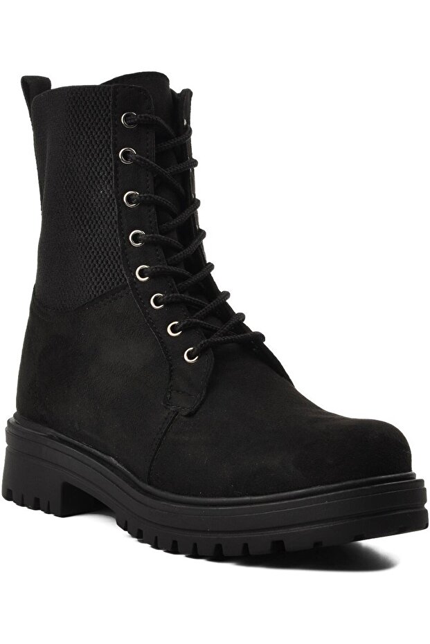 Winter Waterproof Lace-Up Women's Boots Comfortable Fleece-Lined Black Suede Boots