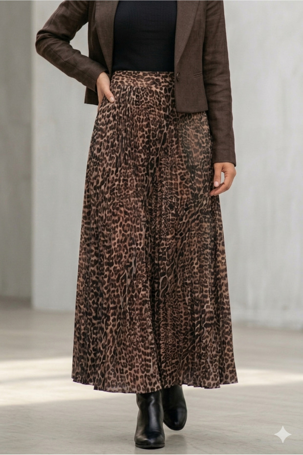 Fusta cu model leopard plisat hijab - 2