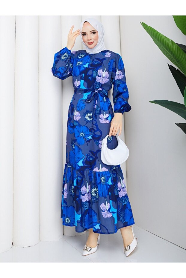 Dream Patterned Full-Length Cotton Jesica Fabric Dress