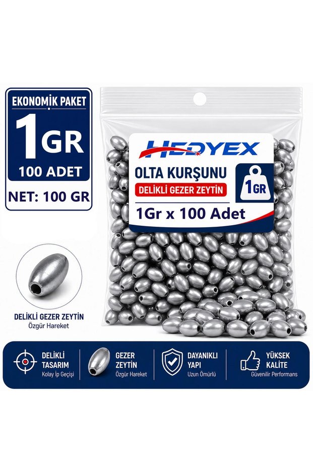 1 Gr 100 Pieces (100 Gr) Fishing Lead with Hole Gezer Zeytin