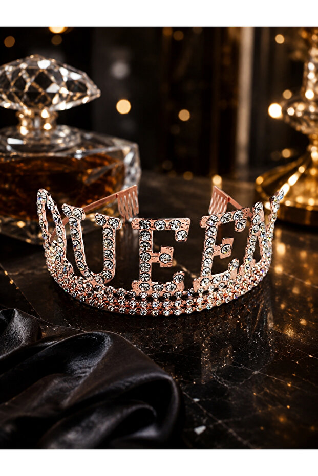 Queen Rose Gold Stone Luxury Crown Party Costume Birthday Accessory Decor