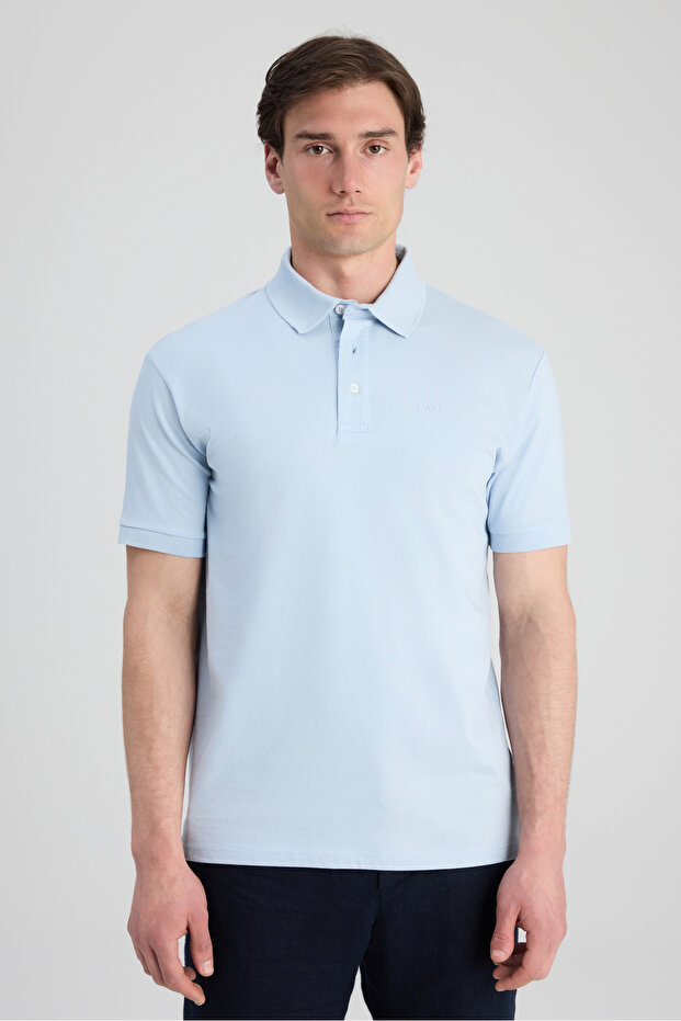 Slim Fit Blue Pique Textured T-Shirt