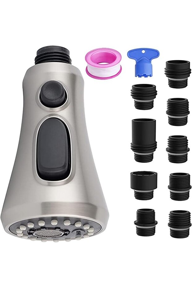 Faucet Spray Head with 3 Modes, Pull Down Kitchen Sink Sprayer, 1080° Swivel Filter Extension, 15 Adapters, NSF Certified PC/ABS Construction