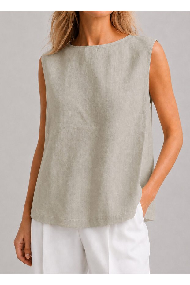 Beige Color Linen Tank Top