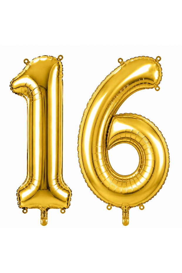 16 Number Foil Balloons Gold Color (36 cm)