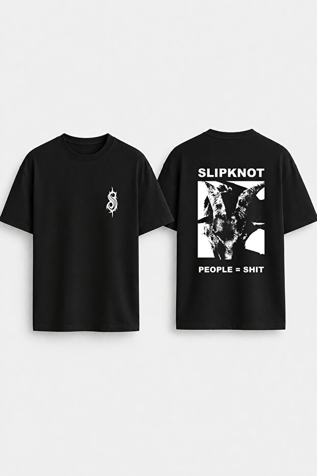 Slipknot Printed Crew Neck Oversize Black T-Shirt