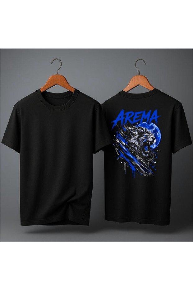Blue Lion Themed Printed Oversized T-Shirt with Arema Writing