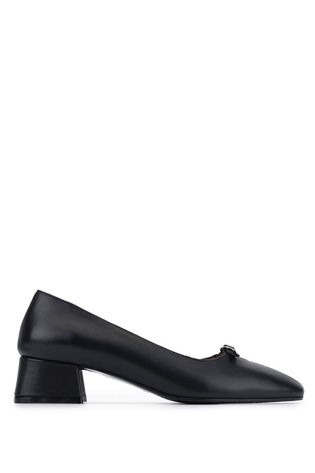 Women's Genuine Leather Black Heeled Shoes