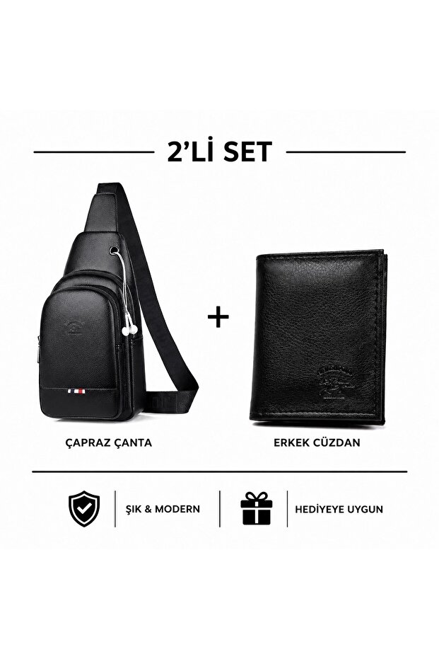 Men's Crossbody Shoulder Bag and Wallet Set of 2