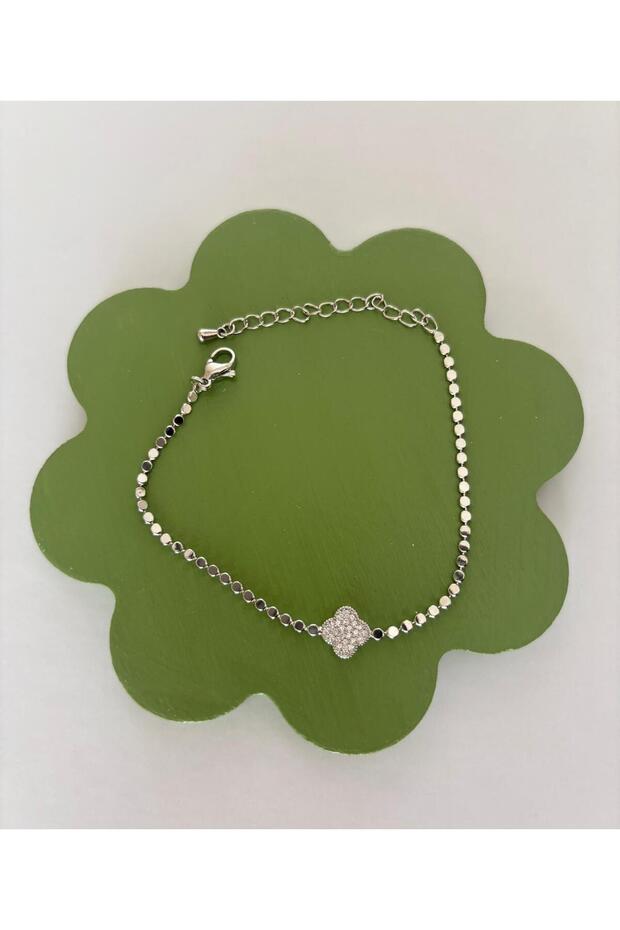 Minimal Clover Model Waterway Zircon Stone Silver Color Bracelet