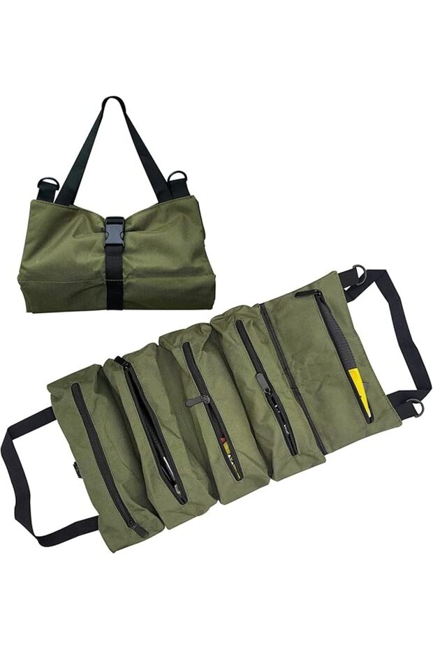 Tool Roll Up Bag, Multi-Purpose Waterproof Oxford Cloth, Heavy-Duty Tool Organizer Bag with 5 Tool Pockets