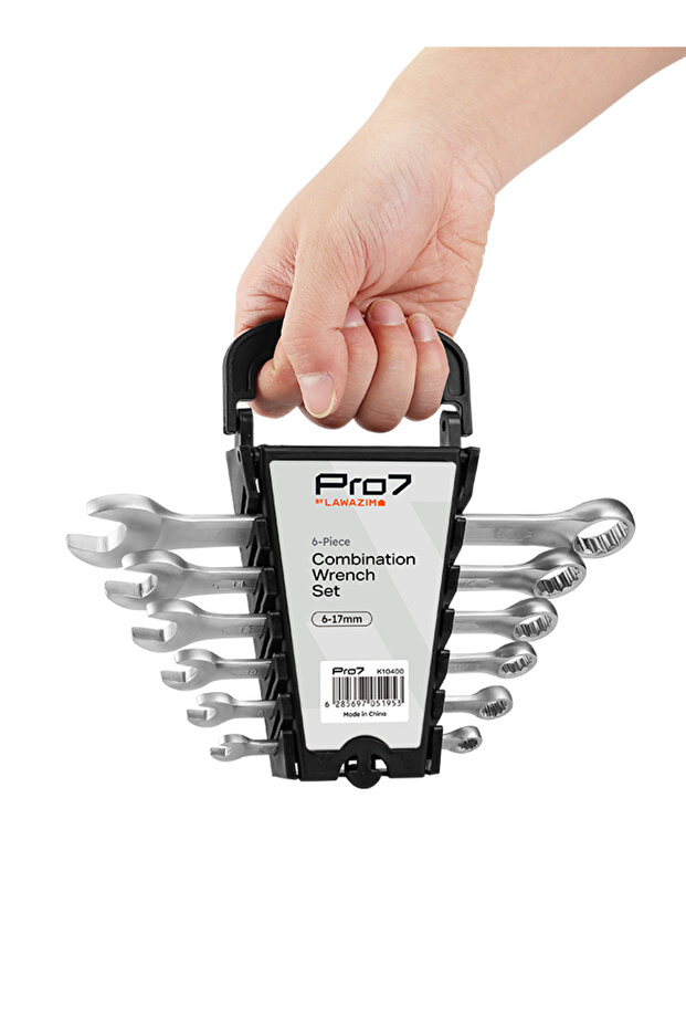 طقم مفاتيح ربط Pro7 مكون من 6 قطع مقاس 6-17 مم - مجموعة مفاتيح مفتوحة وحلقية مع حامل