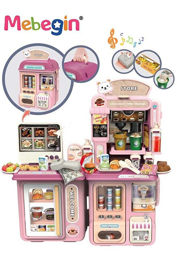 Fun Supermarket Toy Set with Coffee Machine and Vending Machine, Creative Simulation Game Playset