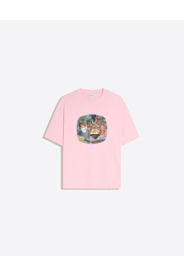 Long Ear Family Printed Crew Neck Oversize Trendy Women's T-Shirt