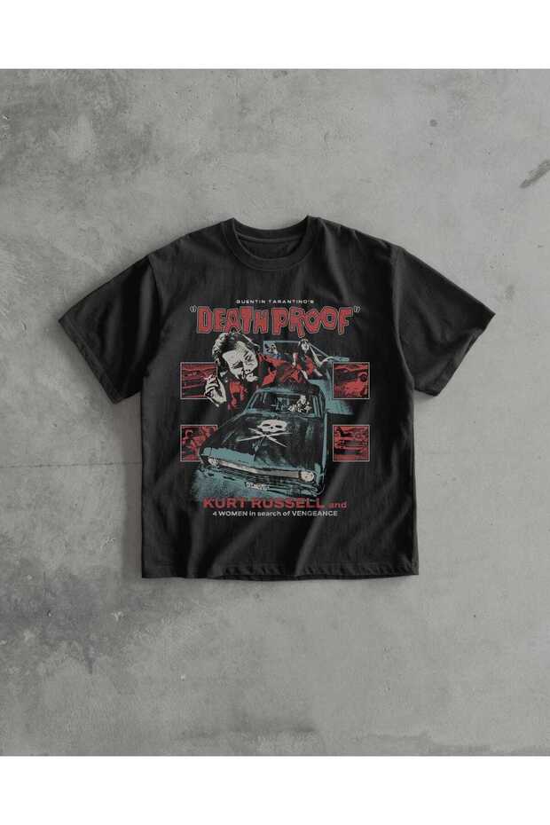 Death Proof Film Printed Black Oversize T-Shirt Unisex 100% Cotton Crew Neck T-Shirt
