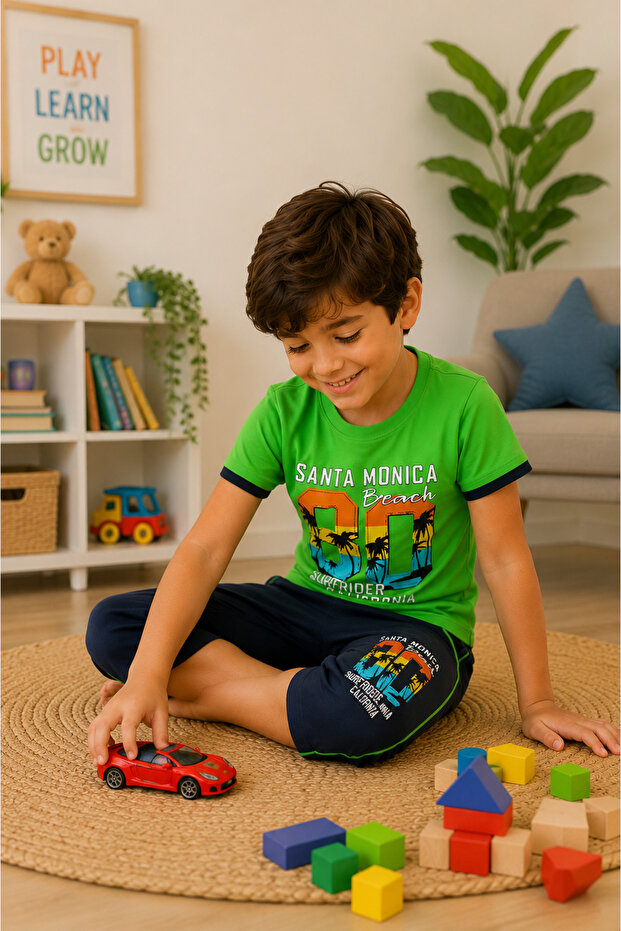 Boy's Santa Monica Printed Short Sleeve Capri Pajama Set Summer Cotton