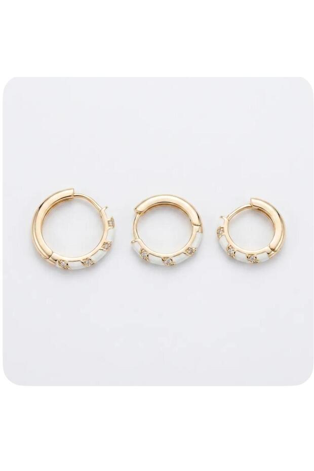 3-Piece Enameled Zircon Stone White Women's Hoop Steel Earrings