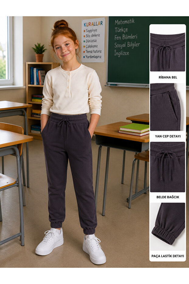 Combed Cotton Trousers with Elastic Cuffs for School and Everyday Use, Boys and Girls, Unisex