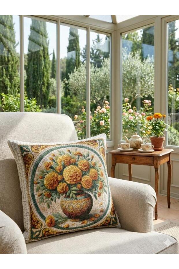 Mozai̇k Velvet Flower Jacquard Woven Tapenstry Decorative Kirlent 45*45