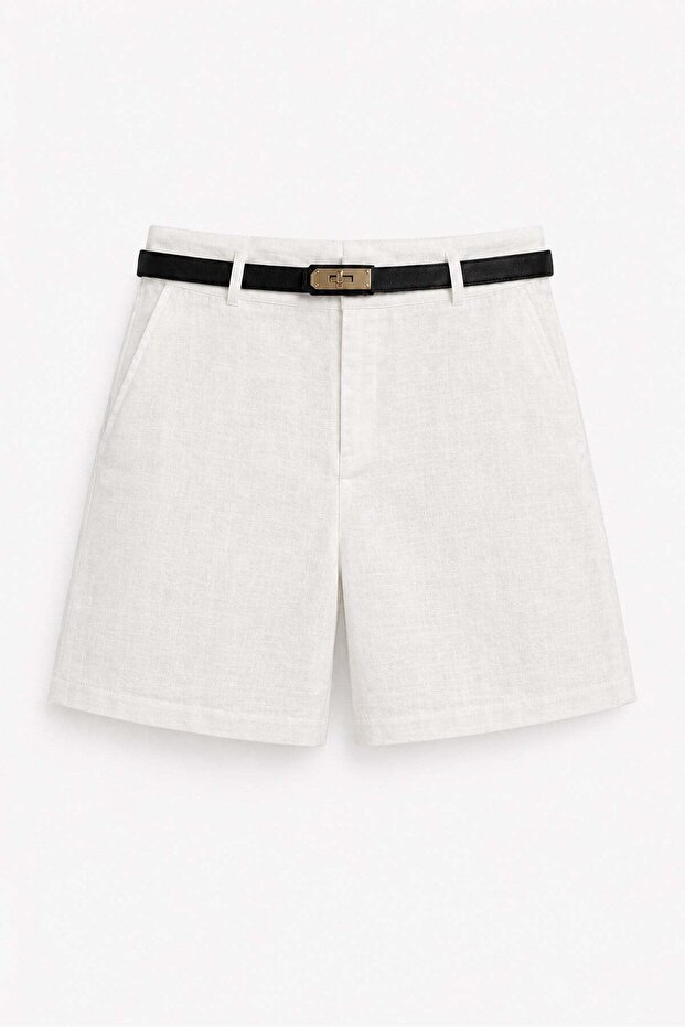 Linen Belted Shorts Ecru