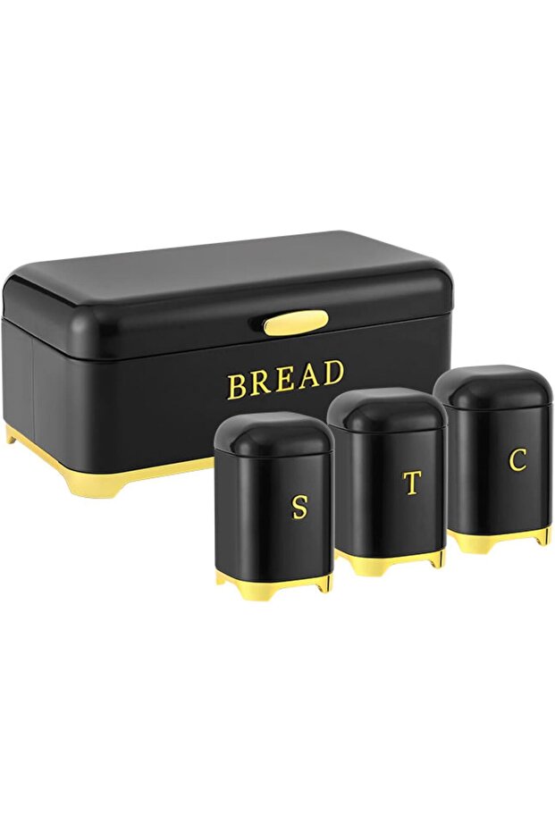 Metal Bread Box with Tea Coffee Sugar Canister Set, Bread Storage Bin for Kitchen Countertop