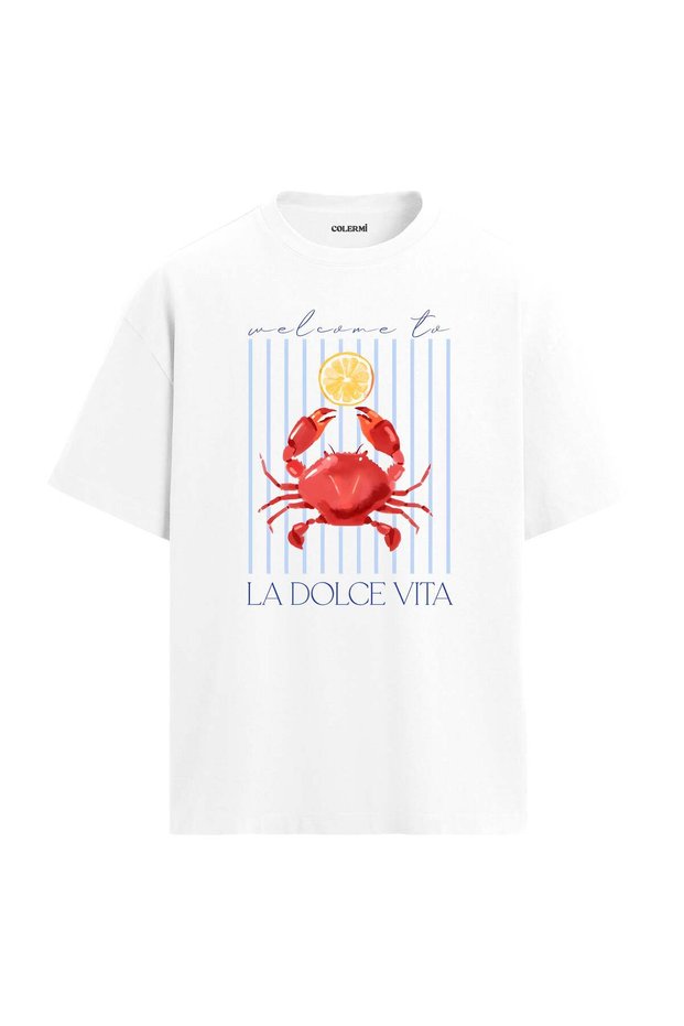 La Dolce Vita - Crab Printed Oversize T-Shirt