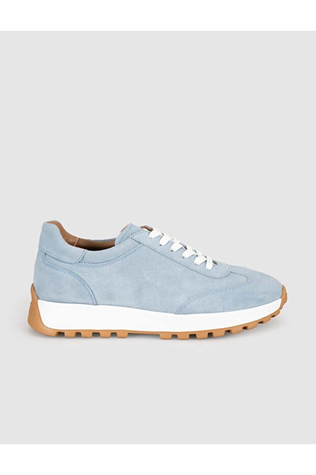 Ice Blue Suede Genuine Leather Women's Sneaker Shoes