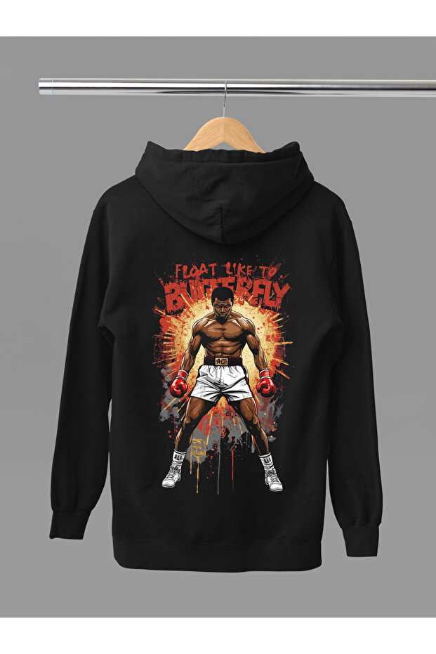 Muhammed Ali̇ Printed Cotton Long Sleeved 3-Yarn Hooded Rock Sweatshirt