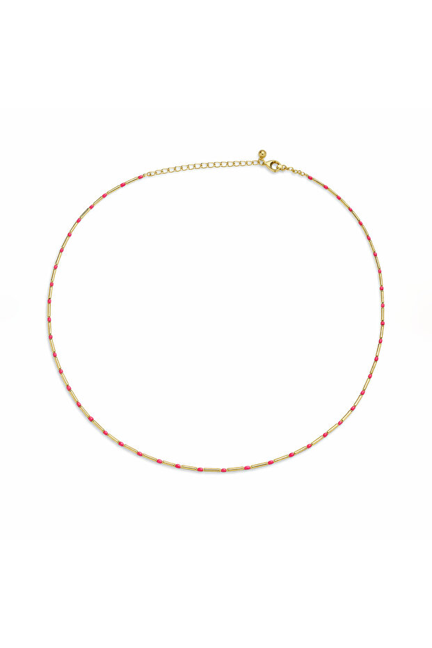 Ruby Pembe Boncuklu Gold Kolye