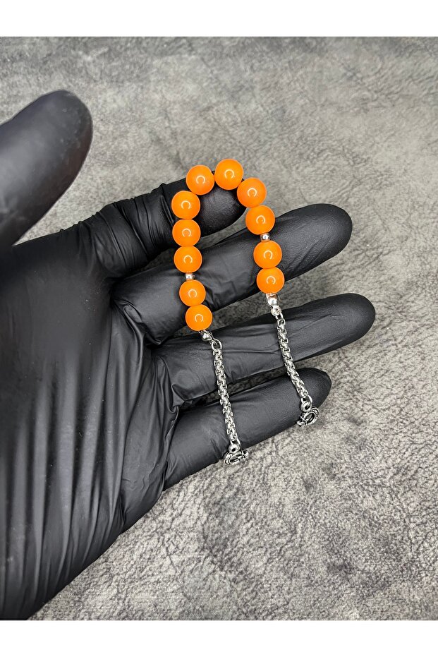 Zaza Orange Shimmering Glass Beads Natural Stone Prayer Beads