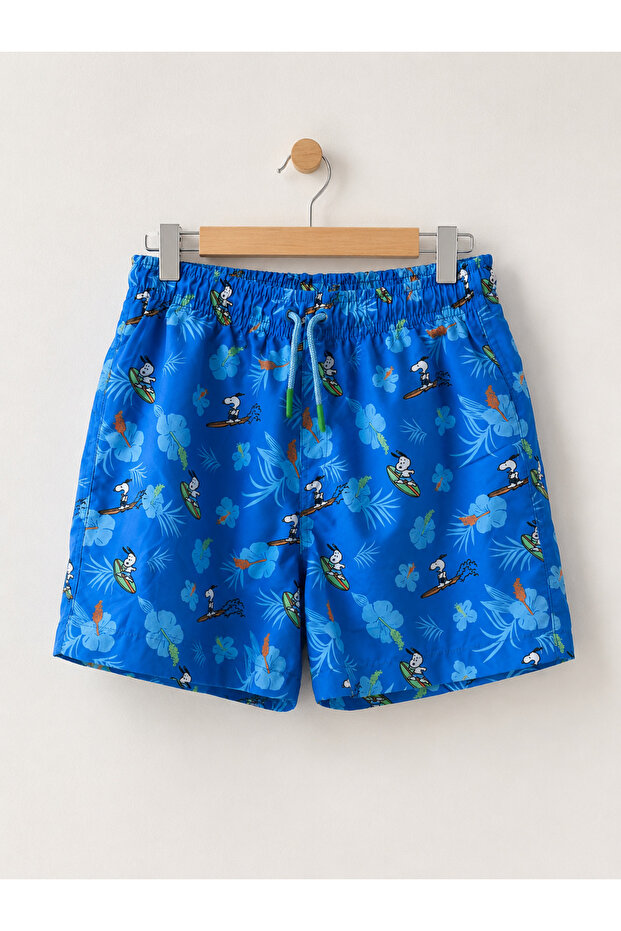 Boy's Blue Printed Swim Shorts with Tie Waist