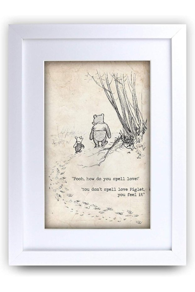 FR Winnie the Pooh Spell Feel Love A3 Framed Printed Quote Nursery Print Baby Shower Room Gifts New Born Bedroom Gift Print Photo Picture Frame Display