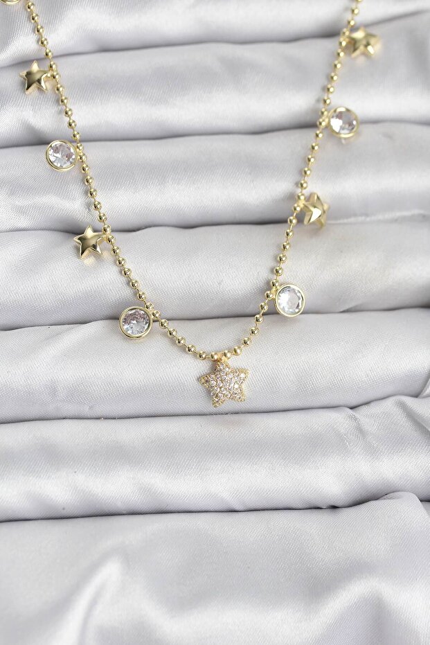 Brass Gold Color Star Model Women's Necklace Stainless Steel Colorfast Gift