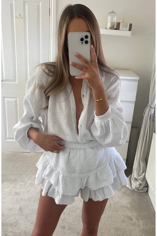 Women's Lace Detailed Muslin Fabric Shorts Jumpsuit