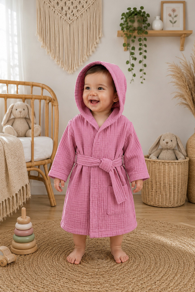 100% Cotton 4 Layer Muslin Baby Bathrobe