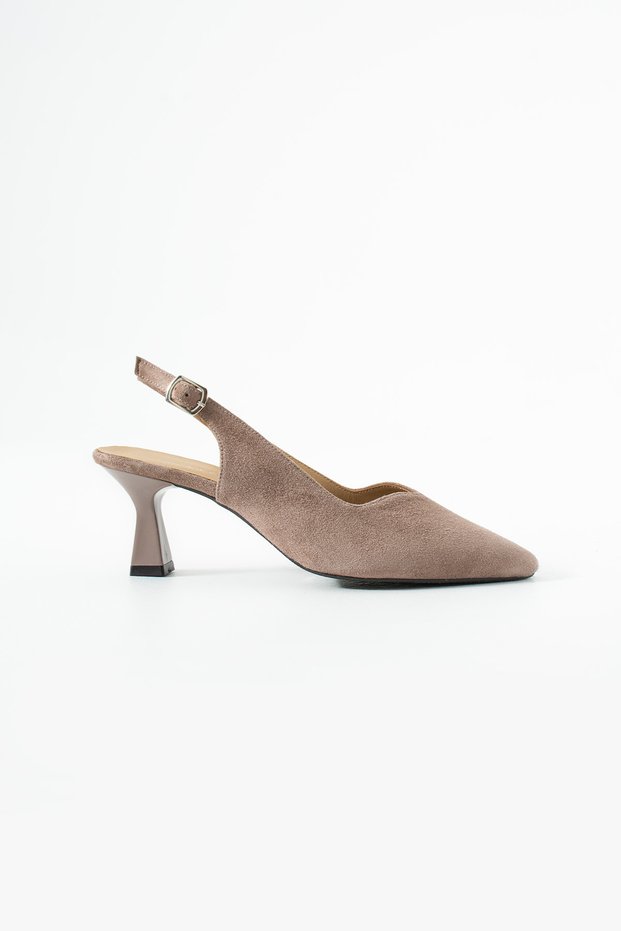 Flow Women's Buckle Detailed Genuine Leather Short Heeled Shoes Mink Suede