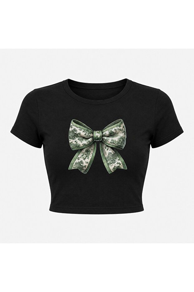 Women's Short-Sleeved Crew Neck Bow Print T-Smallhirt