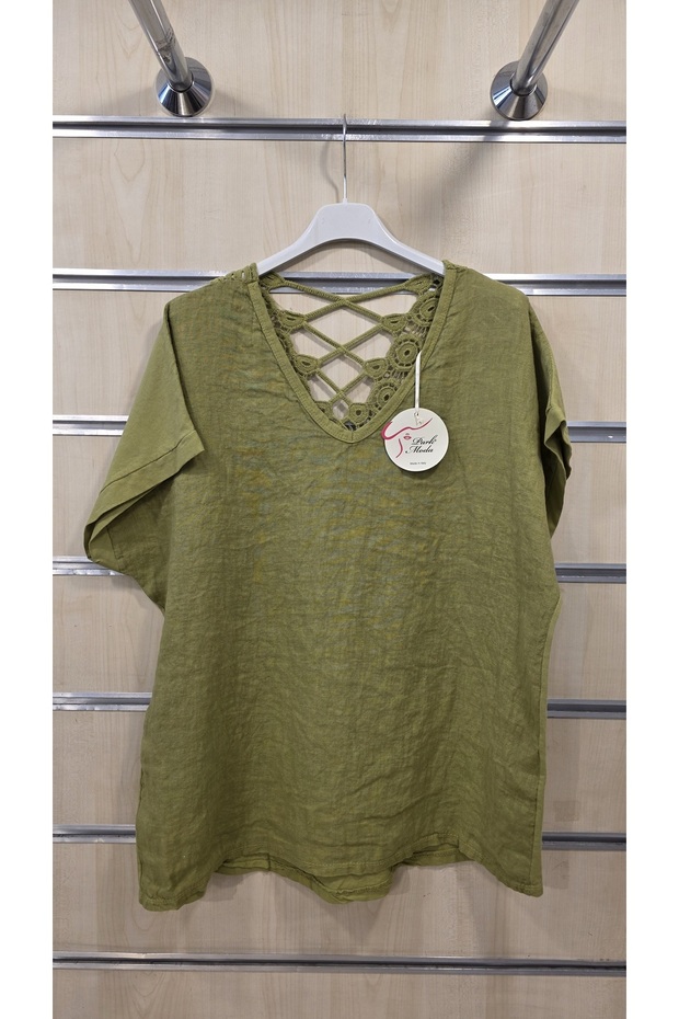 Italian Linen Blouse with Lace Detail on the Back