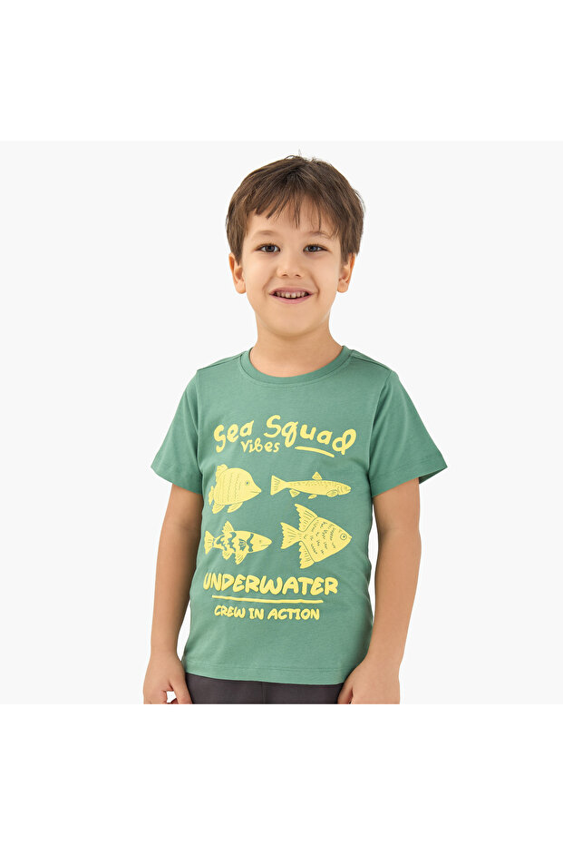Crew Neck Short Sleeves T-shirt with Graphic Print