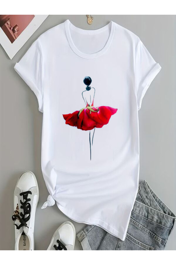 Women's White Printed Oversize T-Shirt