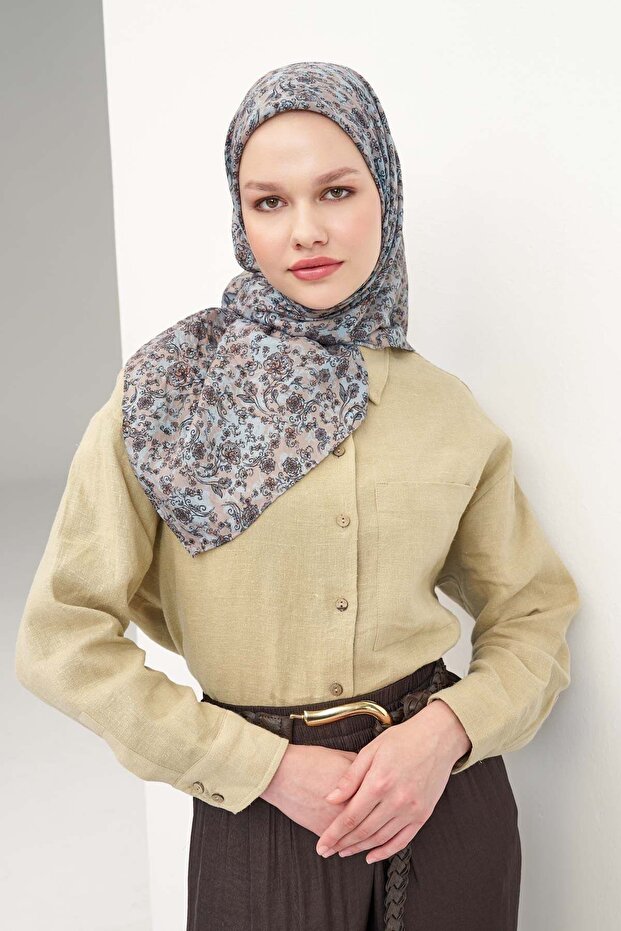 Velora Scarf Modern Flora Baby Blue 90X90