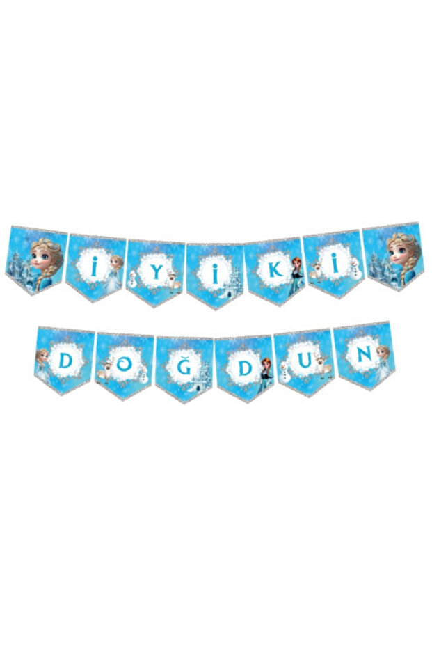 Blue Snow Princess Themed Happy Birthday Pennant Banner