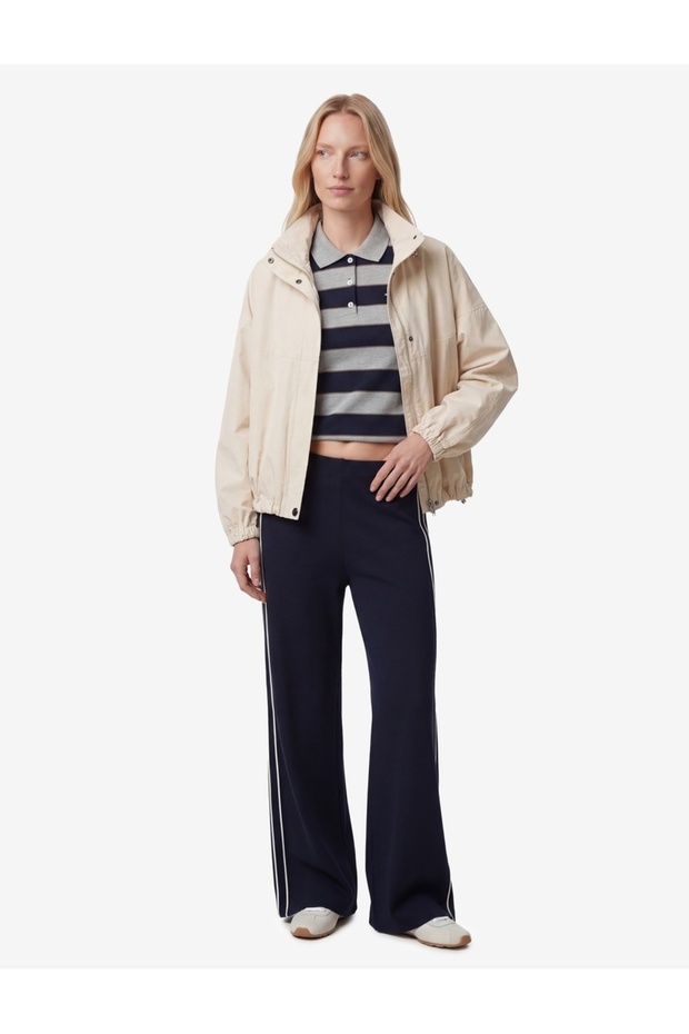 Straight Wide-Leg Trousers with Stripe Detail on the Sides - Navy Blue