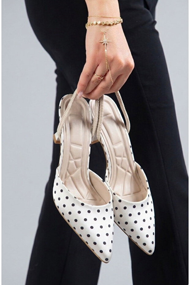 Women's Polka Dot Shoes Offering Both Elegance and Comfort, Featuring Pointed Toes and a Widening Elastic Band, Comfortable Heels.