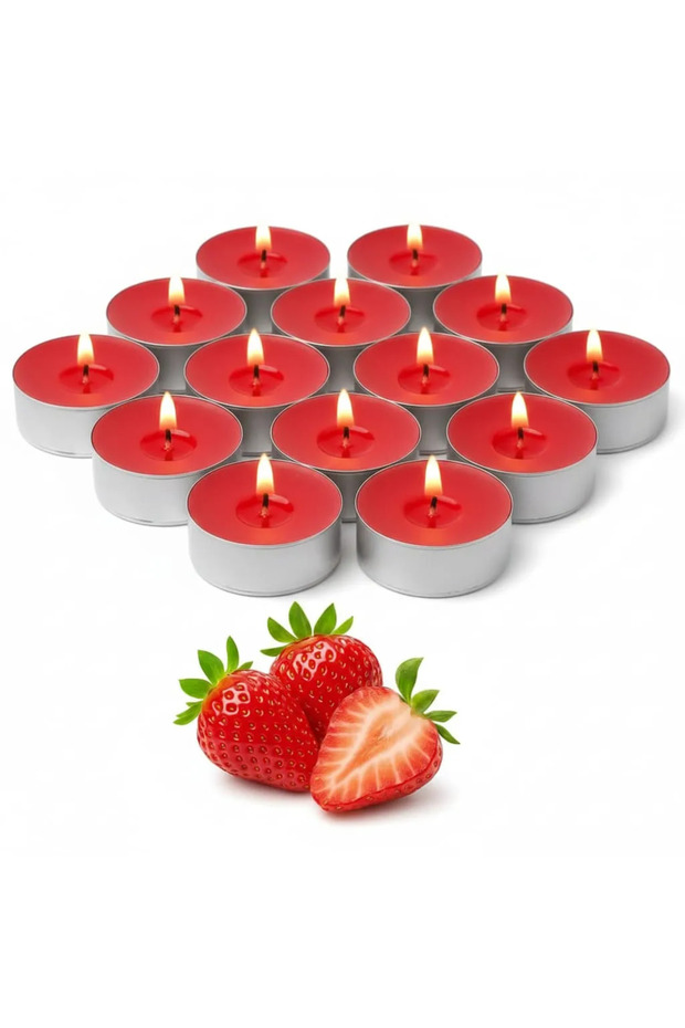 Strawberry Scented Red Tealight Candles Set In Aluminium Cup- 15pcs