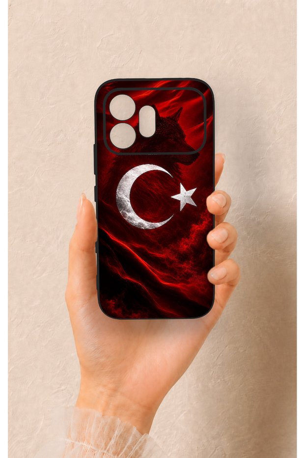 Honor 600 Compatible Wolf Turkish Flag Patterned Silicone Case